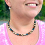 Antique Brass - Fall Blues - 8mm Crystal Necklace