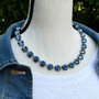 Antique Silver | Denim Blue | 3/4 Length 12mm Crystal Necklace
