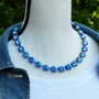 Antique Silver | Royal Blue Delite | 3/4 Length | 12mm Crystal Necklace