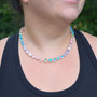 Pastel Rainbow Druzy 8mm Austrian Crystal Jewelry Necklace in Shiny Silver