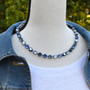 Antique Silver - Blue Depths - 8mm Crystal Necklace