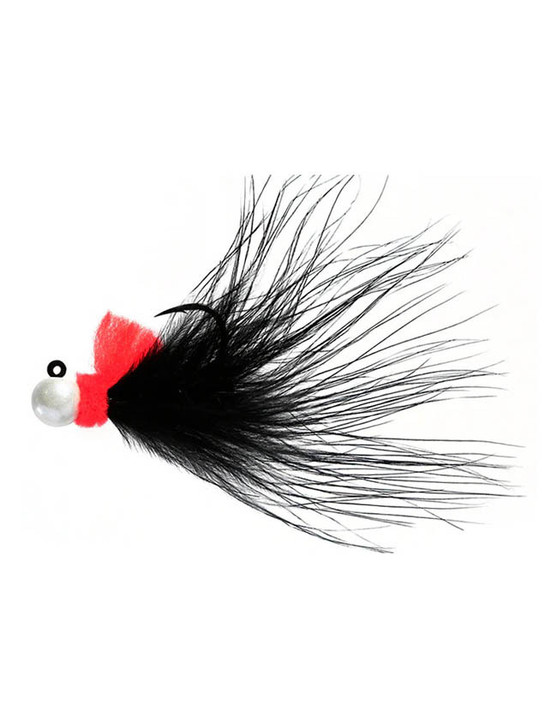 Hawken Aerojig Marabou Jig - 1/4 oz Nightmare White with Red & Black Tail #135