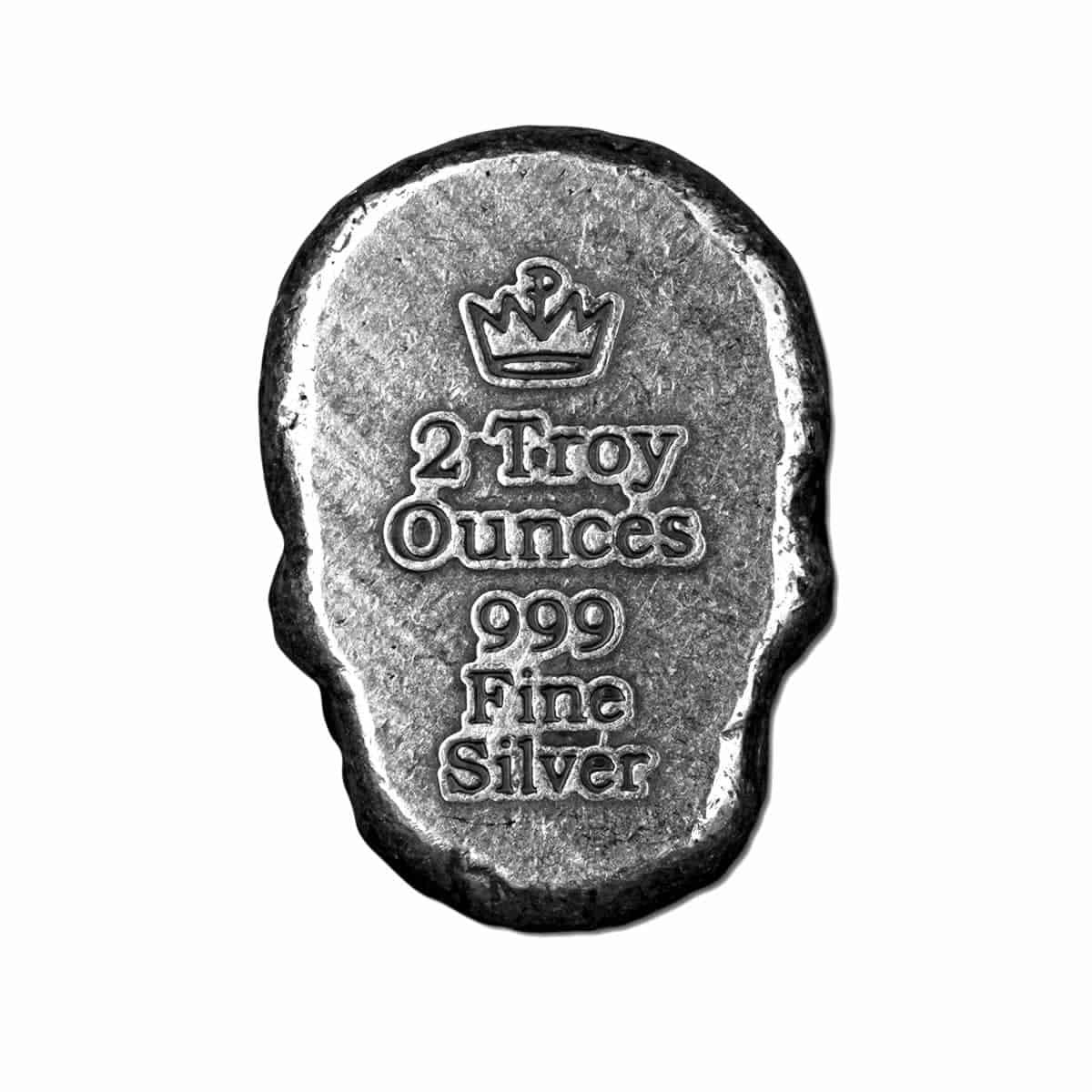 Monarch Precious Metals 2 Troy Ounce .999 Fine Silver Skull Head - 2023 USA Made