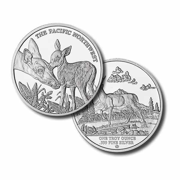 1 oz .999 Fine Silver Round - Pacific Northwest - Blacktail Deer
