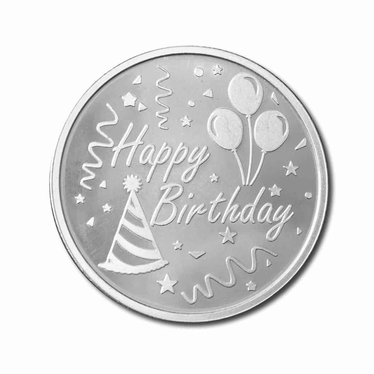 Happy Birthday in silver ink with gold stars printed on 5/8 white