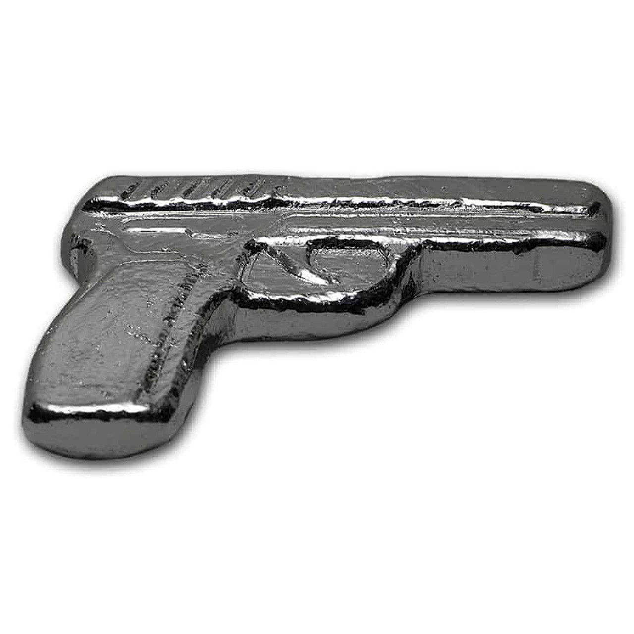 2 oz .999 Fine Silver Gun - 3D Poured Bar Pistol Handgun - Monarch