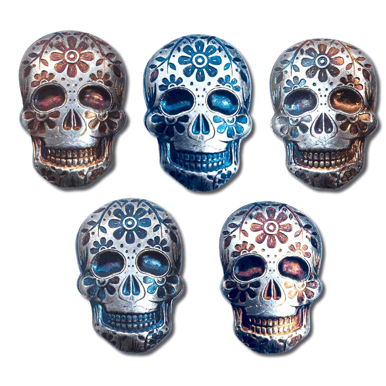 2 oz .999 Fine Silver Sugar Skull - Monarch 3D Art Bar Day of the Dead -  Marigold