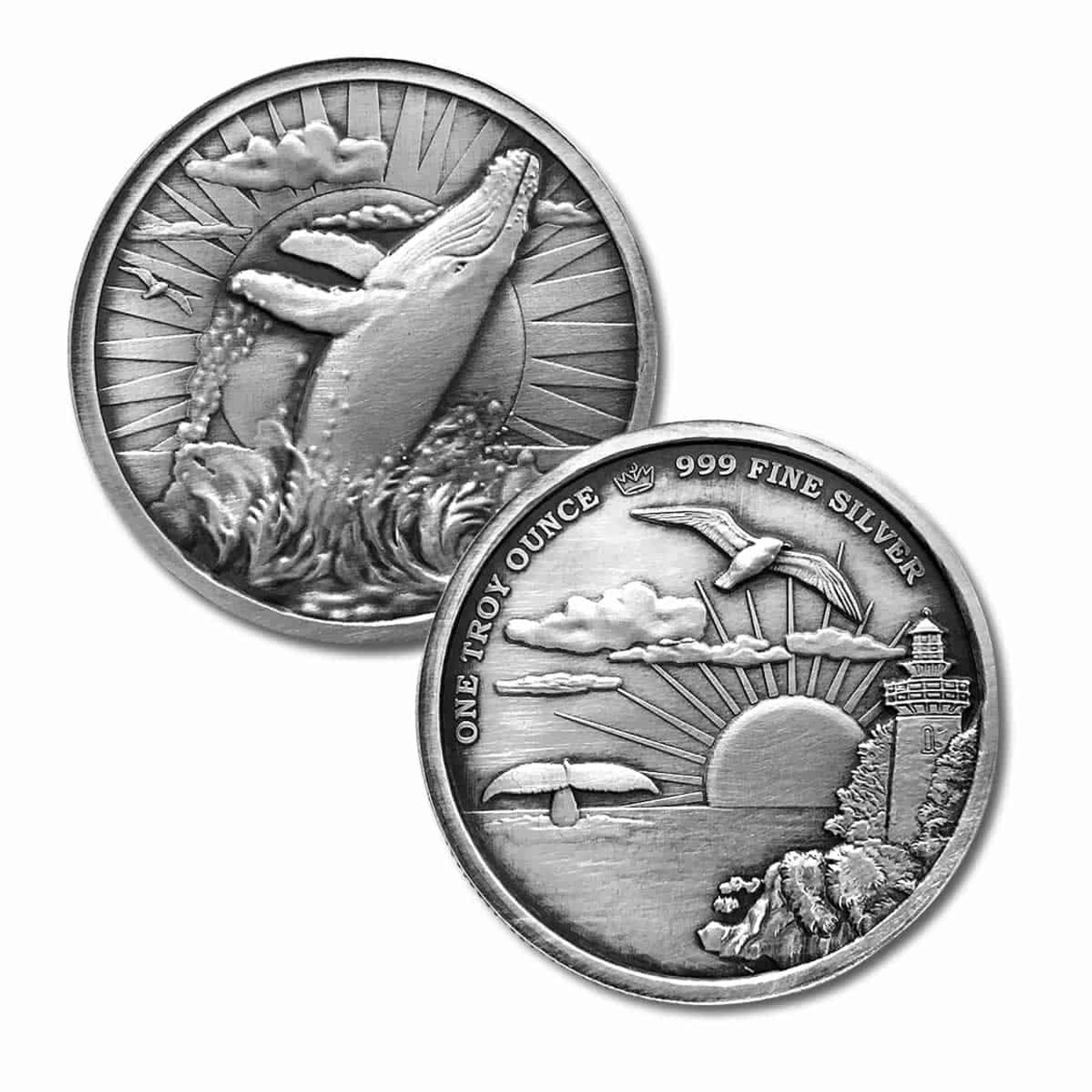 1 oz .999 Fine Silver - Humpback Whale Ultra High Relief with Gift Box