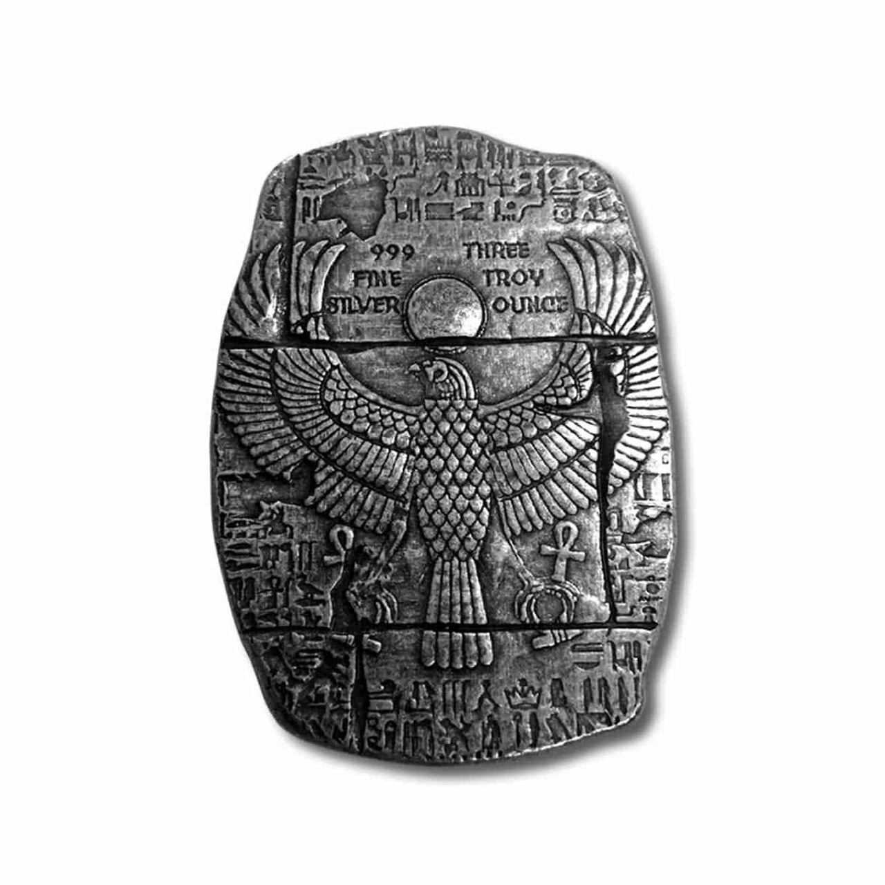 3 oz .999 Fine Silver Relic Bar - Old World Egyptian Falcon God Horus