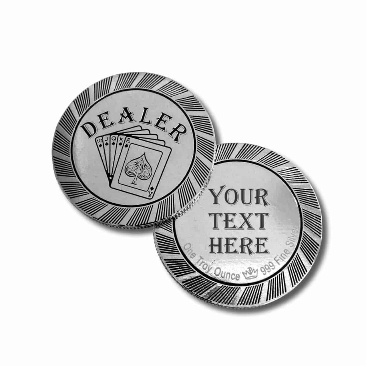 Custom Engraved 1oz .999 Fine Silver Poker Chip Dealer Button