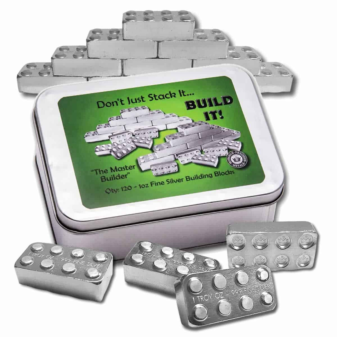 120 oz .999 Fine Silver - Qty 120 - 1oz Building Block Bars - The Master  Builder