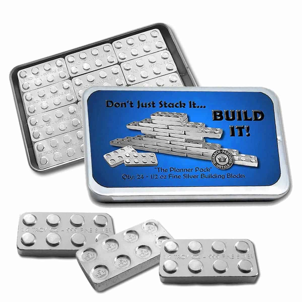 12 oz .999 Fine Silver - Qty 24 - 1/2 oz Building Block Bars - The Planner  Pack