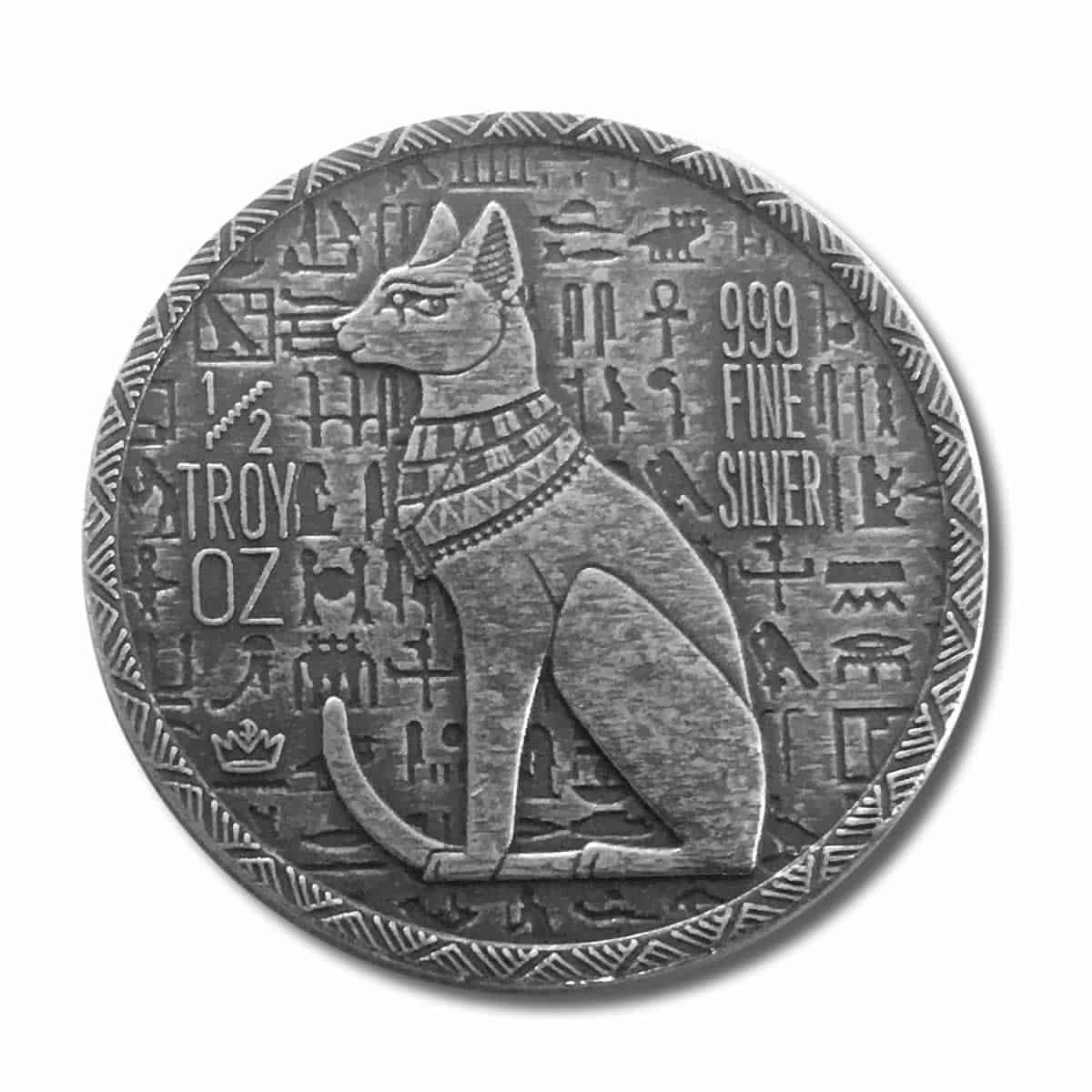 1/2 oz .999 Fine Silver Round - Ultra High Relief Egyptian - Cat