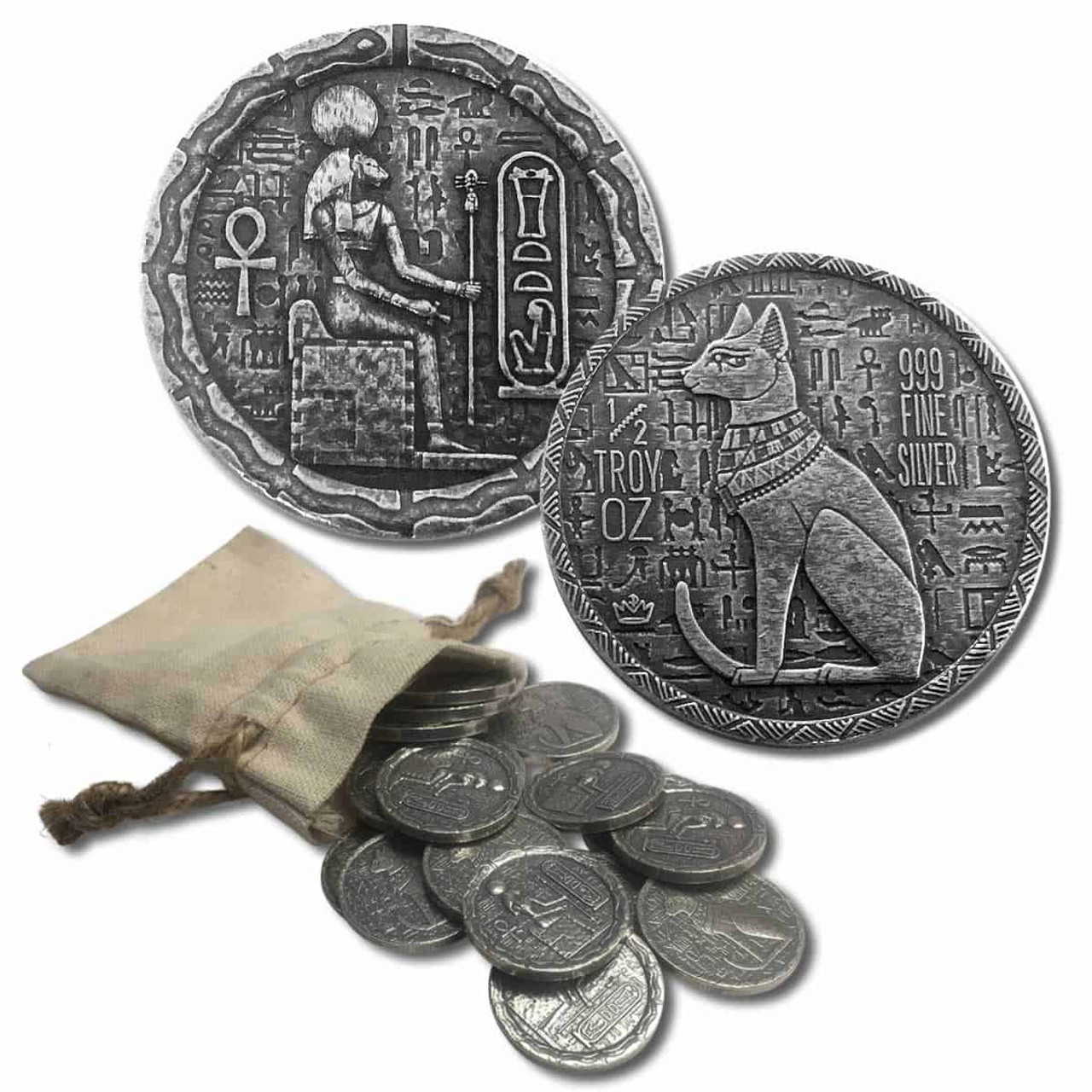 1/2 oz .999 Fine Silver Round - Ultra High Relief Egyptian - Cat