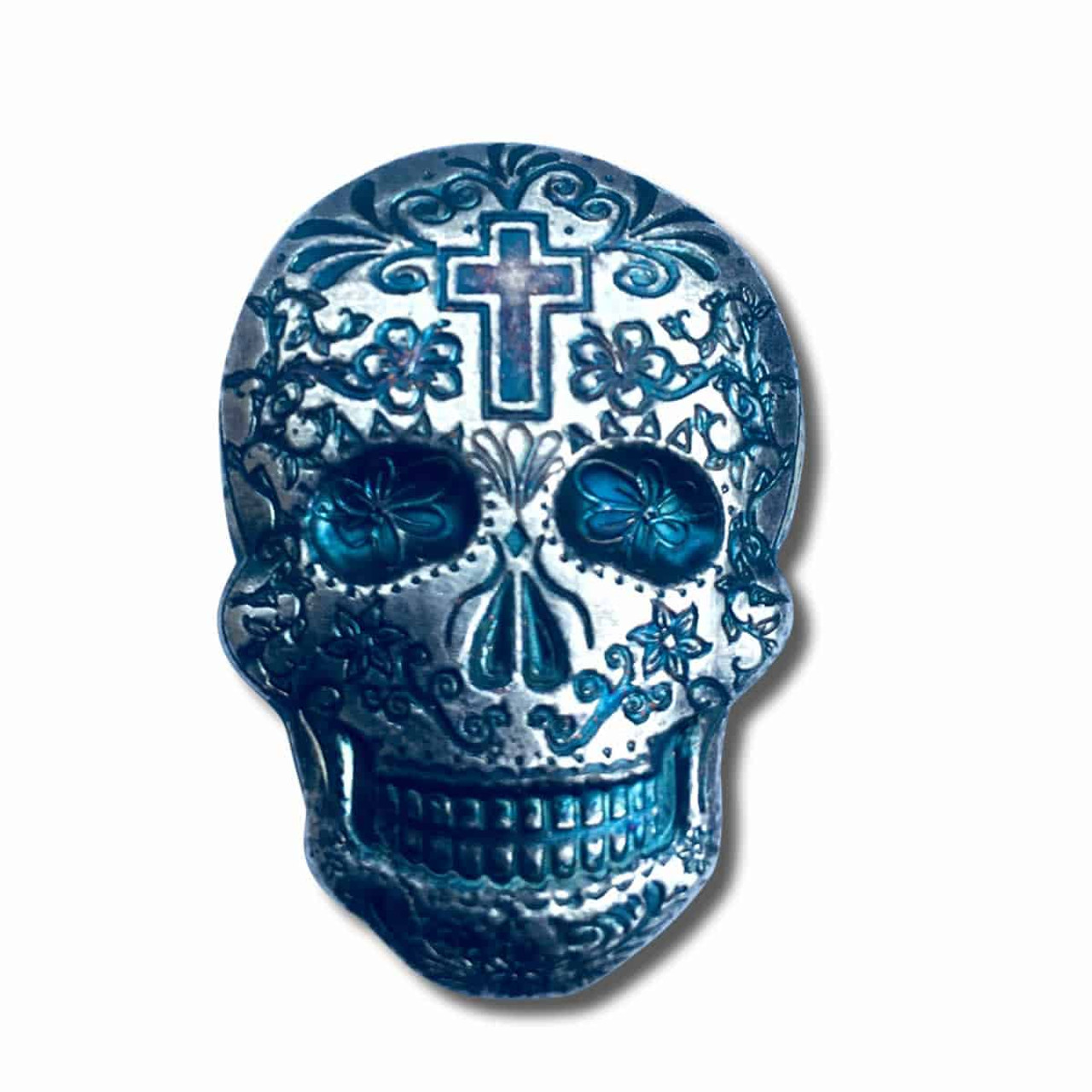 2 oz .999 Fine Silver Sugar Skull - Monarch 3D Art Bar Day of the