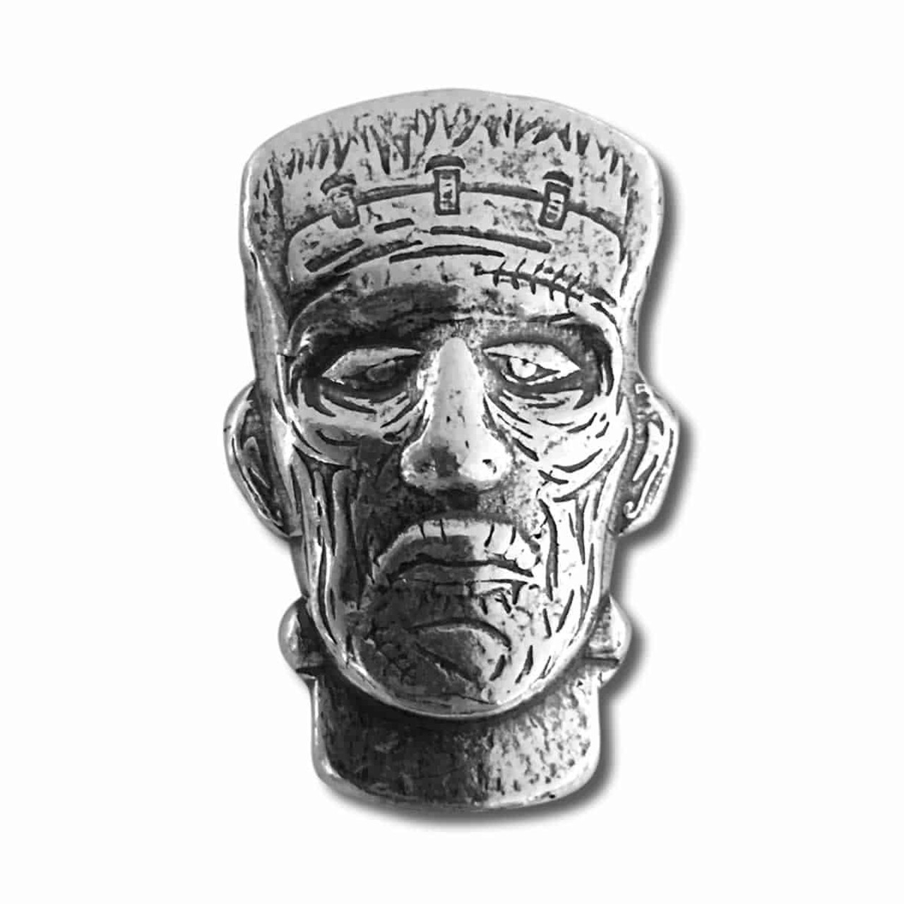 1.5 oz .999 Fine Silver Frankenstein Monster Head - Monarch 3D Art Bar with  Antique Finish