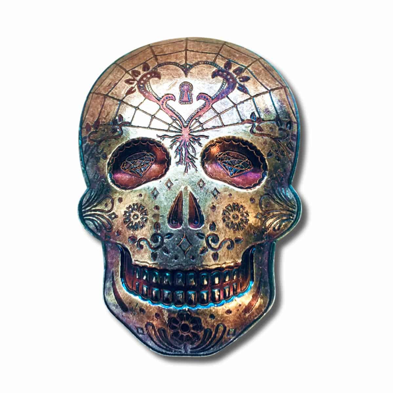 10 oz .999 Fine Silver Sugar Skull - Monarch 3D Art Bar Day of the