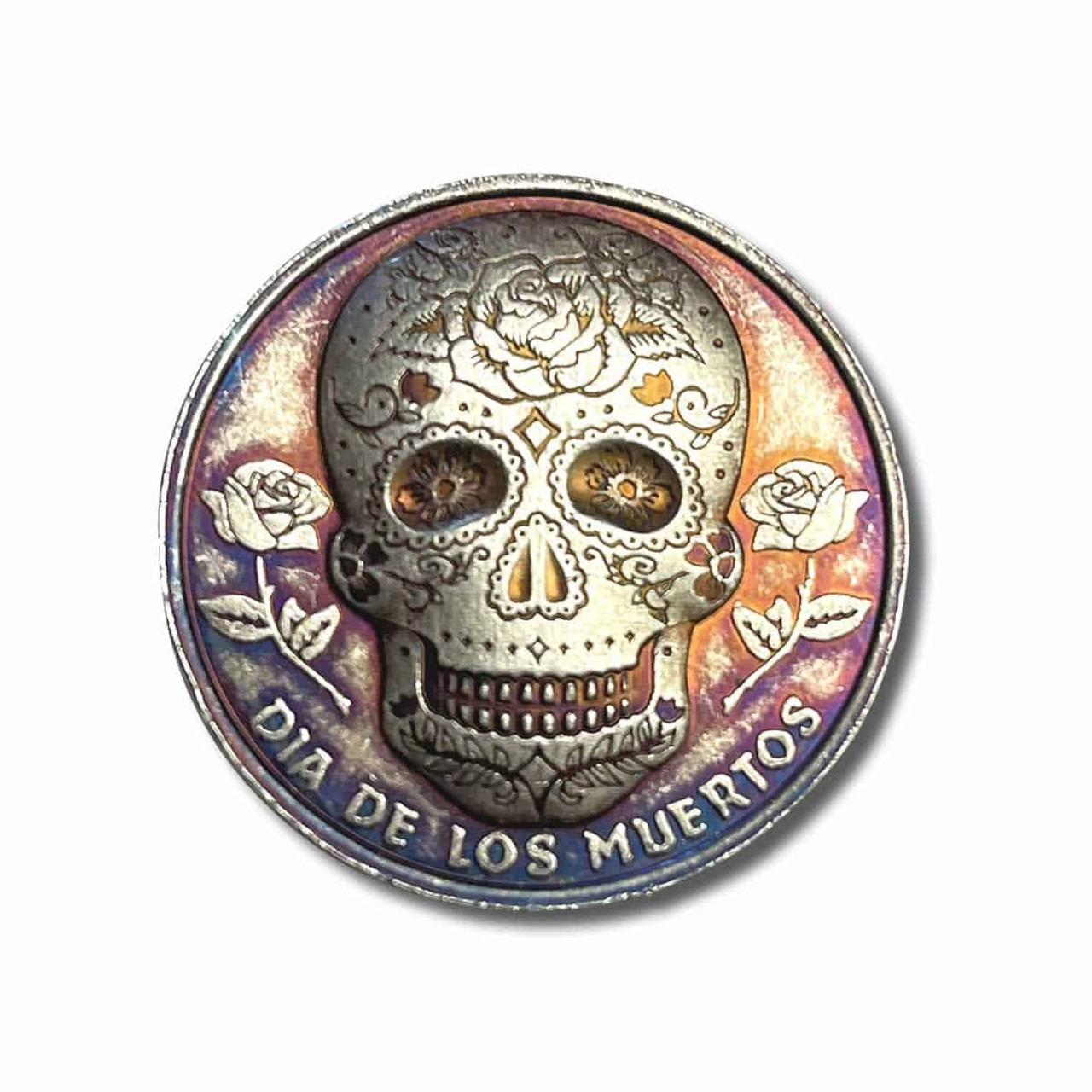 1/2 oz .999 Fine Silver Round with Magnet and Gift Bag - Dia de Los Muertos  Sugar Skull