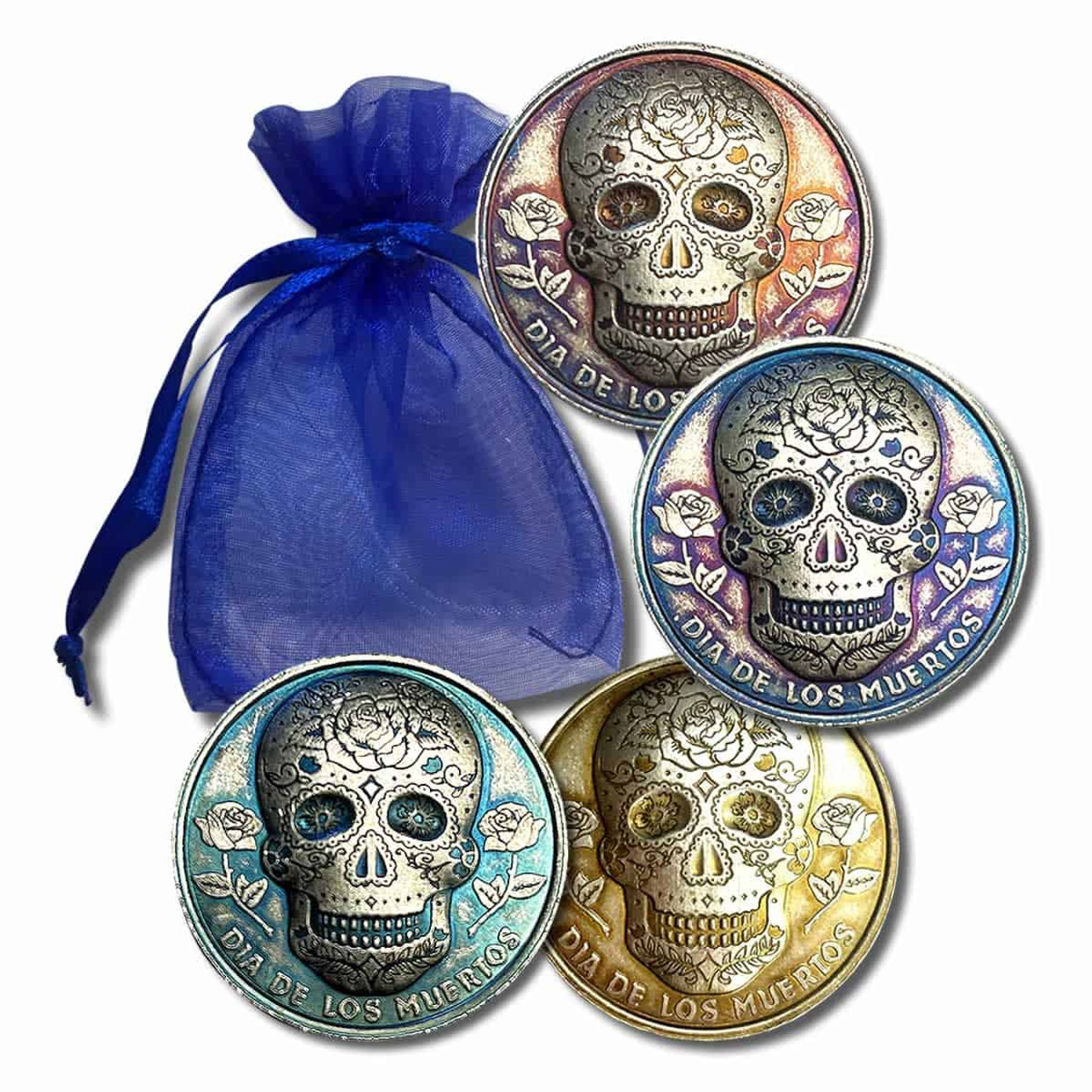 1/2 oz .999 Fine Silver Round with Magnet and Gift Bag - Dia de Los Muertos  Sugar Skull