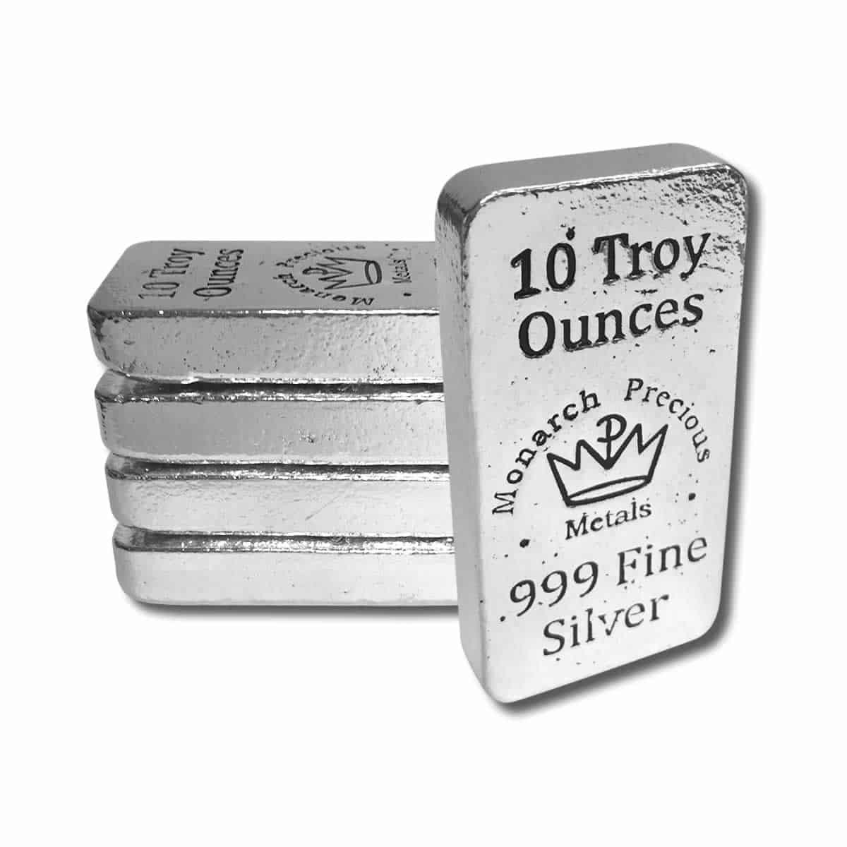 10 oz .999 Fine Silver Bar - Monarch Poured