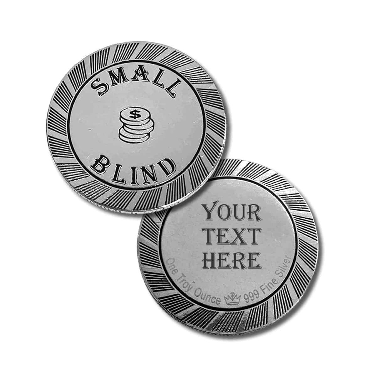 Custom Engraved 1oz .999 Fine Silver Poker Chip Small Blind Button Marker  with Gift Box