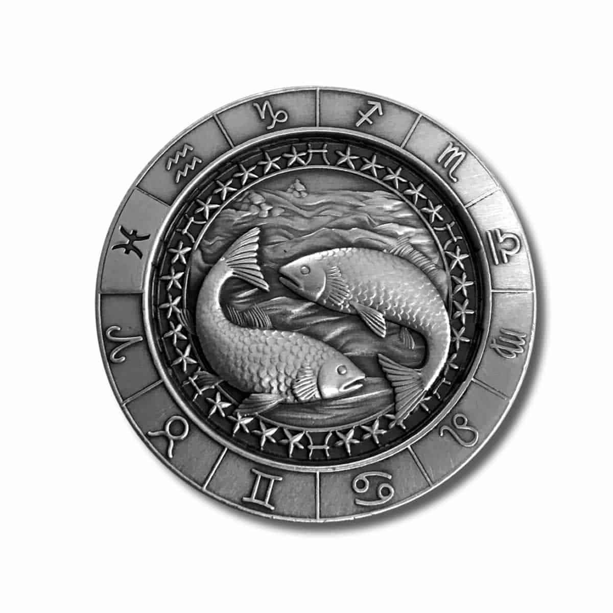 ZODIAC BEAUTIES PISCES(うお座) 純銀 メダル 1 oz .999 Fine Silver Zodiac Round - Pisces the Fish (Feb 19th