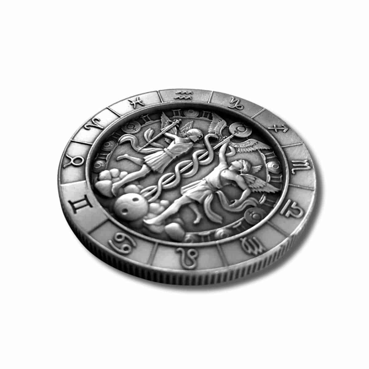 【極美品】 銀製 希少品 瑞宝双光章 純銀 silver シルバー 銀地金 七宝 1 oz .999 Fine Silver Zodiac Round - Gemini the Twins (May 21st