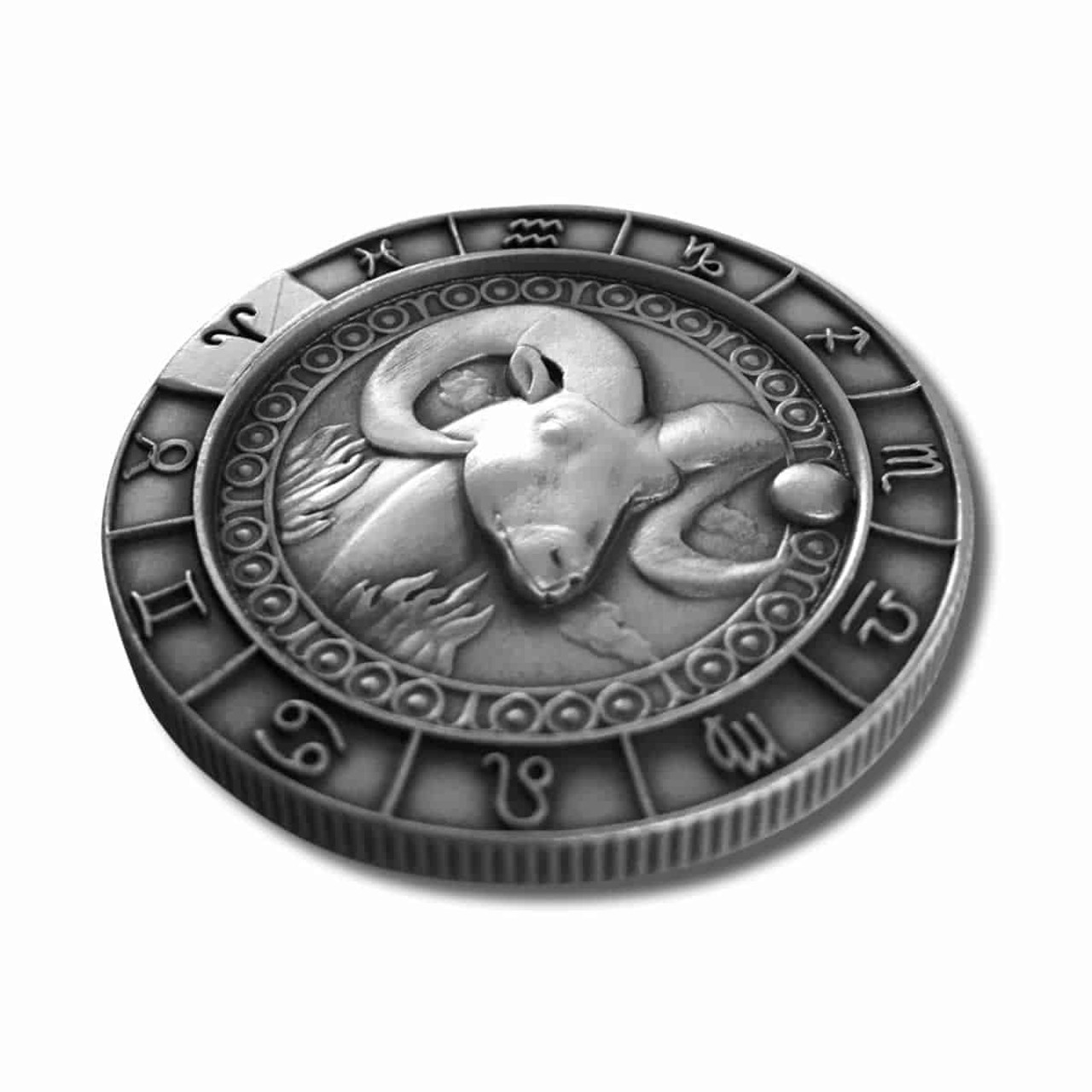 1 oz .999 Fine Silver Zodiac Round - Aries the Ram with Capsule