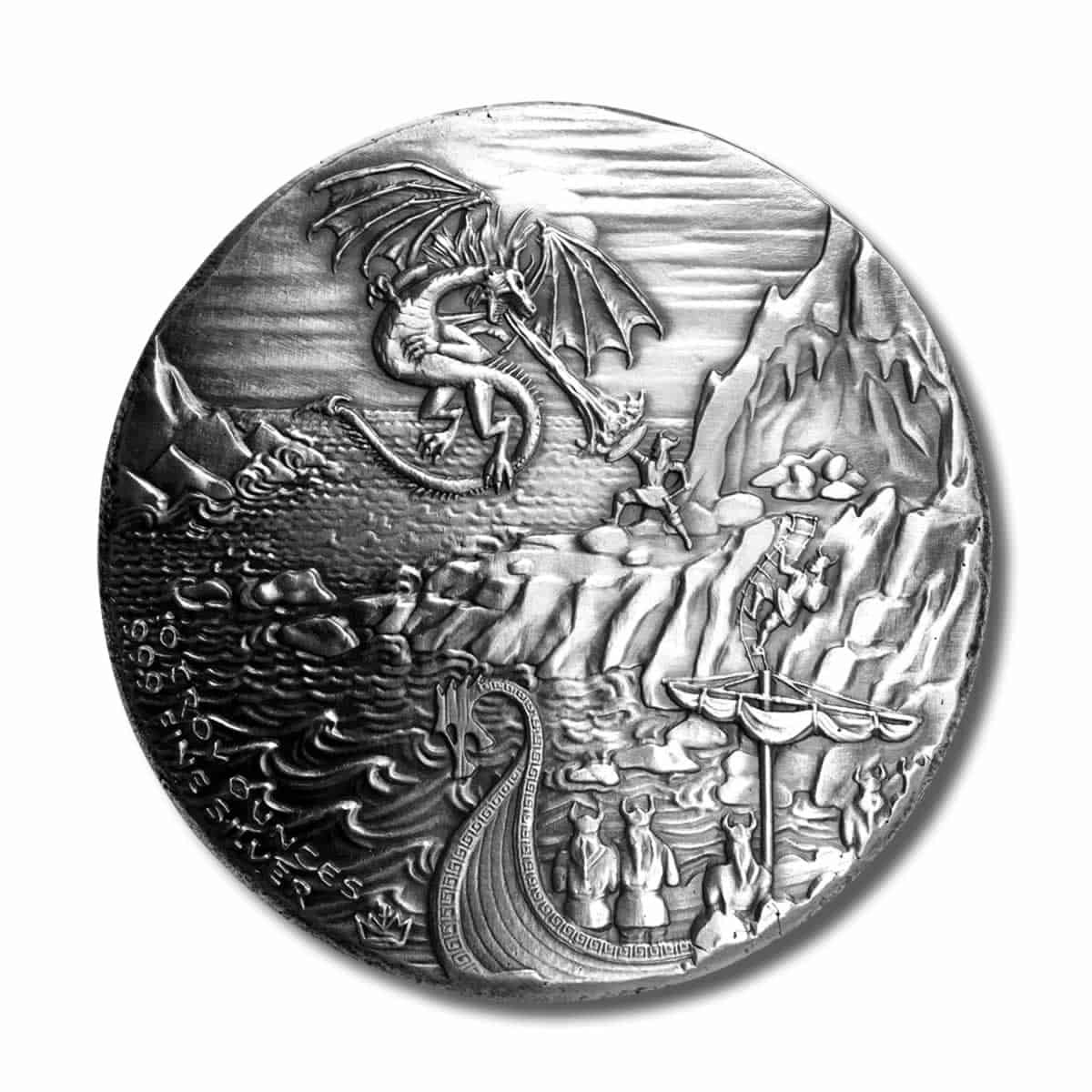 10 oz .999 Fine Silver - Dragon vs Vikings Ultra High Relief