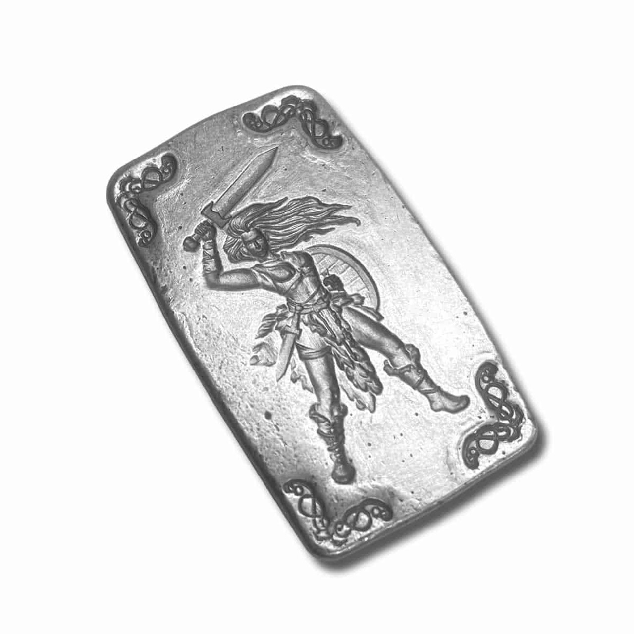 5 oz .999 Fine Silver Bar - Monarch Viking Warrior Shield Maiden with  Custom Leather Pouch