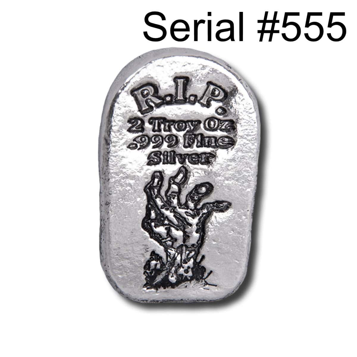 2 oz .999 Fine Silver - Limited Edition Zombie Hand Tombstone Bar