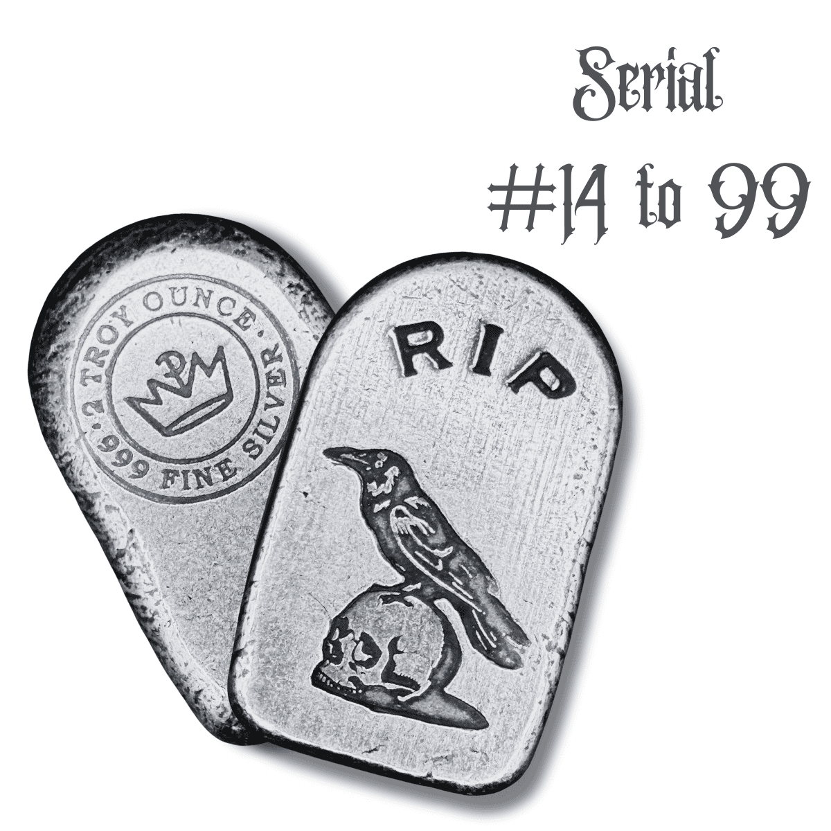 2 oz .999 Fine Silver - Limited Edition Skull and Raven Tombstone