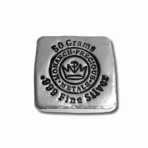 50 Gram .999 Fine Silver Bar - Monarch Poured Top