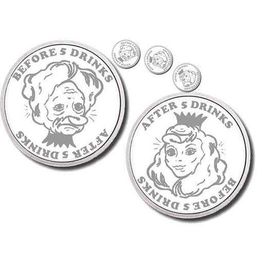 1 oz .999 Fine Silver -Before and After 5 Drinks -Reversible Novelty Round Both Side