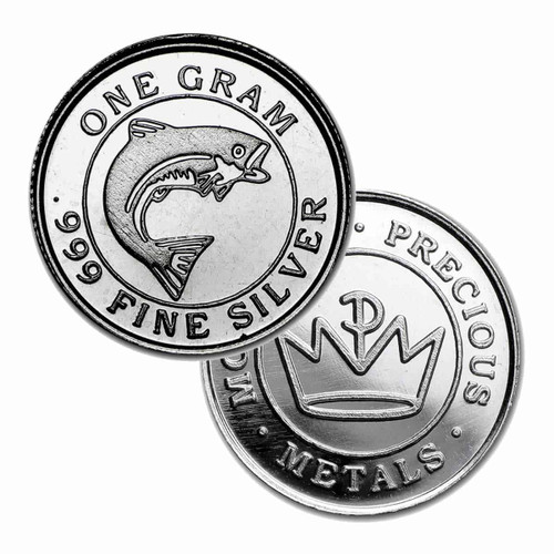 1 Gram .999 Fine Silver Round - Monarch Salmon Fish