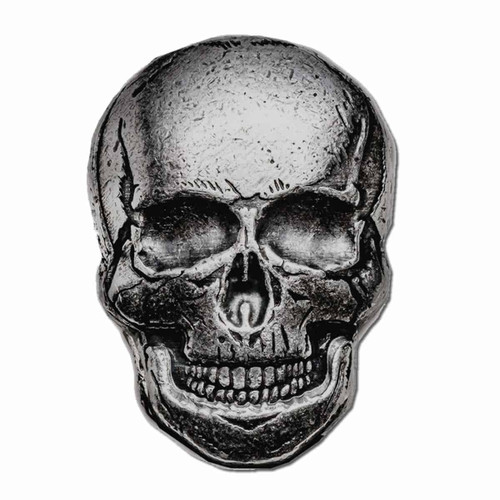 2 oz .999 Fine Silver Human Skull - Monarch 3D Art Bar with Antique Finish