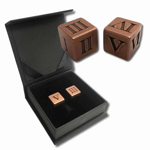 Pair of Pure Solid Copper Handcrafted Gaming Dice with Box -  Roman Numeral Design
