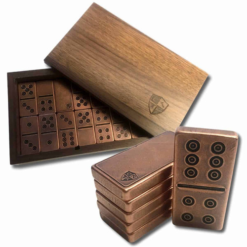 Solid Copper Domino Game Double Six Set - Traditional Viking Design