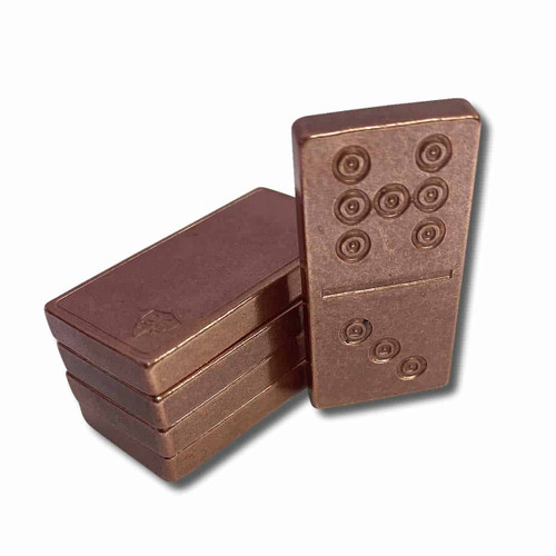 Solid Copper Domino Game Double Nine Set with Walnut Storage Box Stack