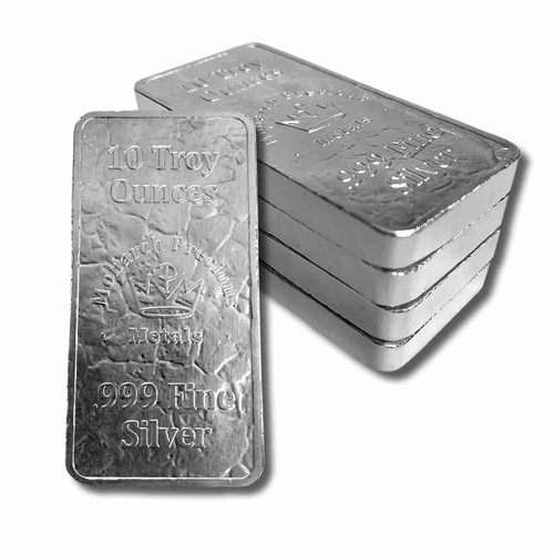 10 oz .999 Fine Silver Bar - Monarch Stone Struck Stacked