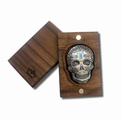 2 oz .999 Fine Silver Sugar Skull - Monarch 3D Art Bar Day of the