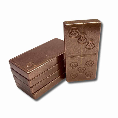 Solid Copper Domino Game Double Six Set - Skull Design Stacked