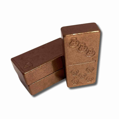 Solid Copper Domino Game Double Six Set - Skull Design Stacked Extra Thick