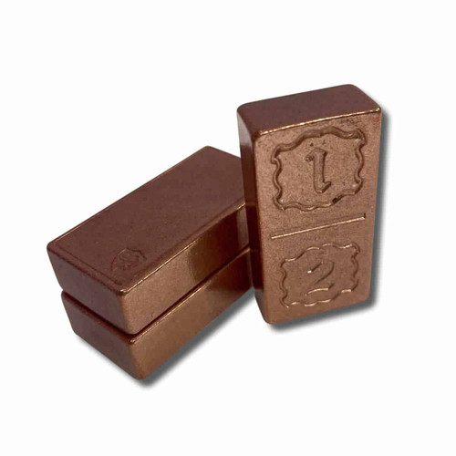 Solid Copper Domino Game Double Six Set - Numbered Design Stacked Extra Thick