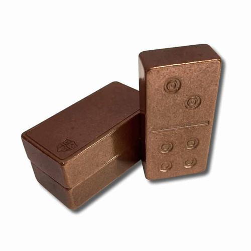 Solid Copper Domino Game Double Six Set - Traditional Viking Design Stacked Extra Thick