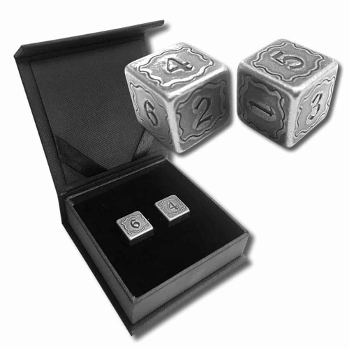 Pair of .999 Fine Silver Handcrafted Gaming Dice with Box - Numbered Design Box