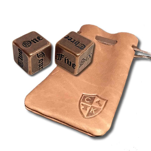 Pair of Pure Solid Copper Handcrafted Gaming Dice with Leather Bag