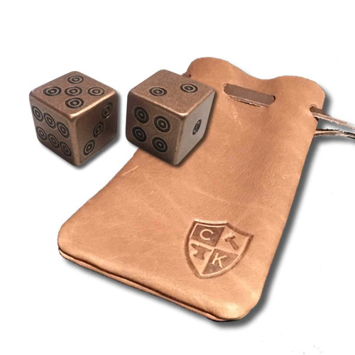 Pair of Pure Solid Copper Handcrafted Gaming Dice with Leather Bag