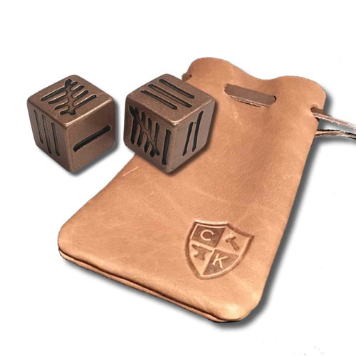 Pair of Pure Solid Copper Handcrafted Gaming Dice with Leather Bag