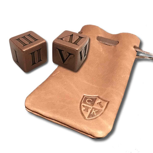 Pair of Pure Solid Copper Handcrafted Gaming Dice with Leather Bag -  Roman Numeral Design